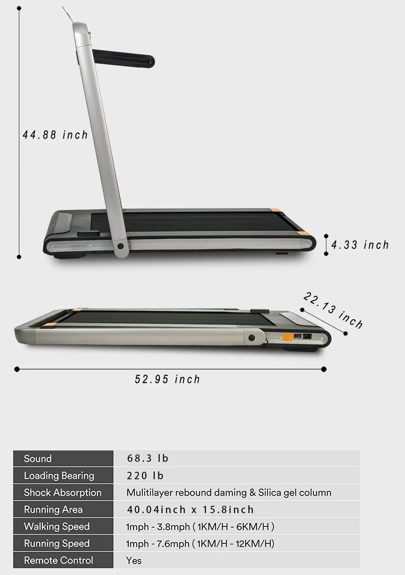 2 In 1 Under Desk Treadmill, 2.5Hp Folding Electric Treadmill Walking Jogging Machine For Home Office With Remote Control - Black