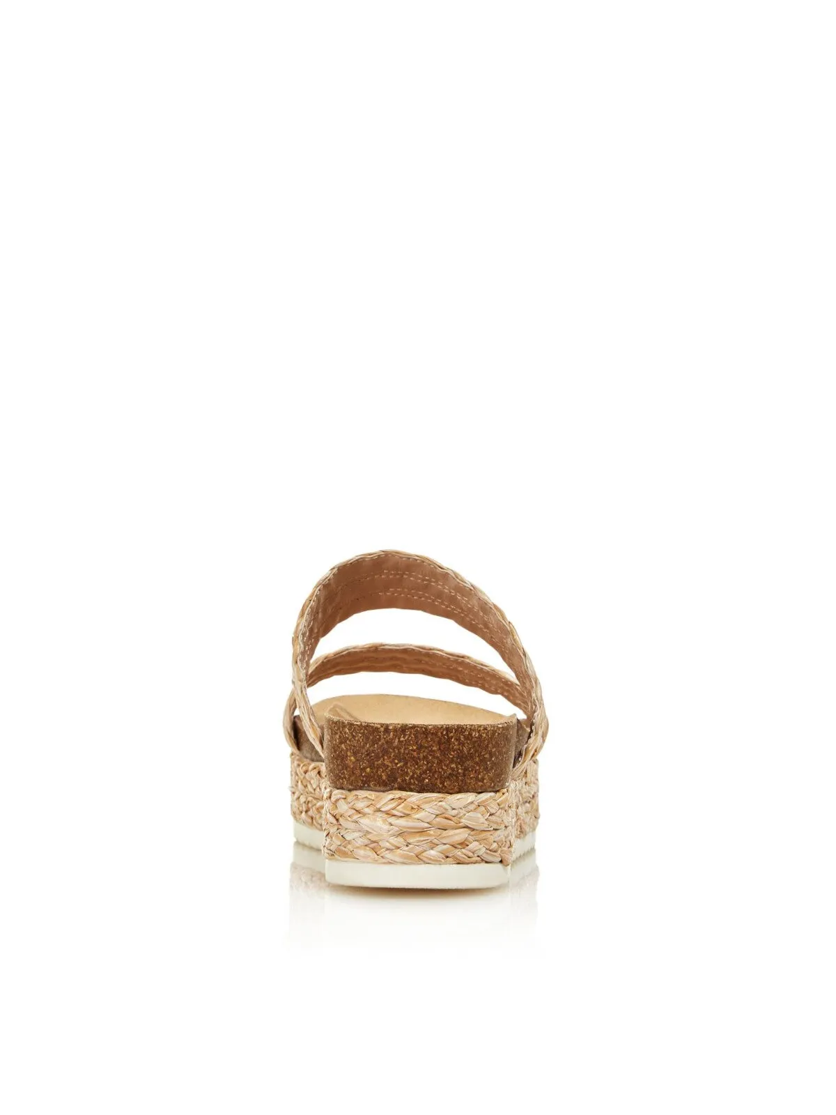 AQUA Womens Beige 1" Platform Raffia Strappy Woven Kimbo Round Toe Wedge Slip On Slide Sandals Shoes M