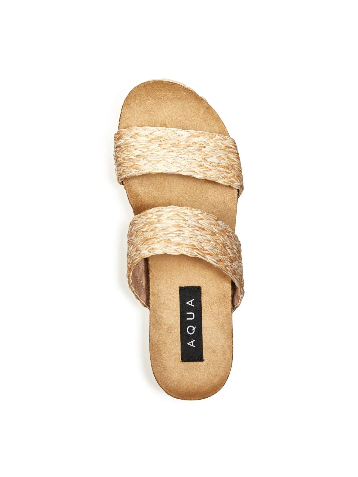AQUA Womens Beige 1" Platform Raffia Strappy Woven Kimbo Round Toe Wedge Slip On Slide Sandals Shoes M