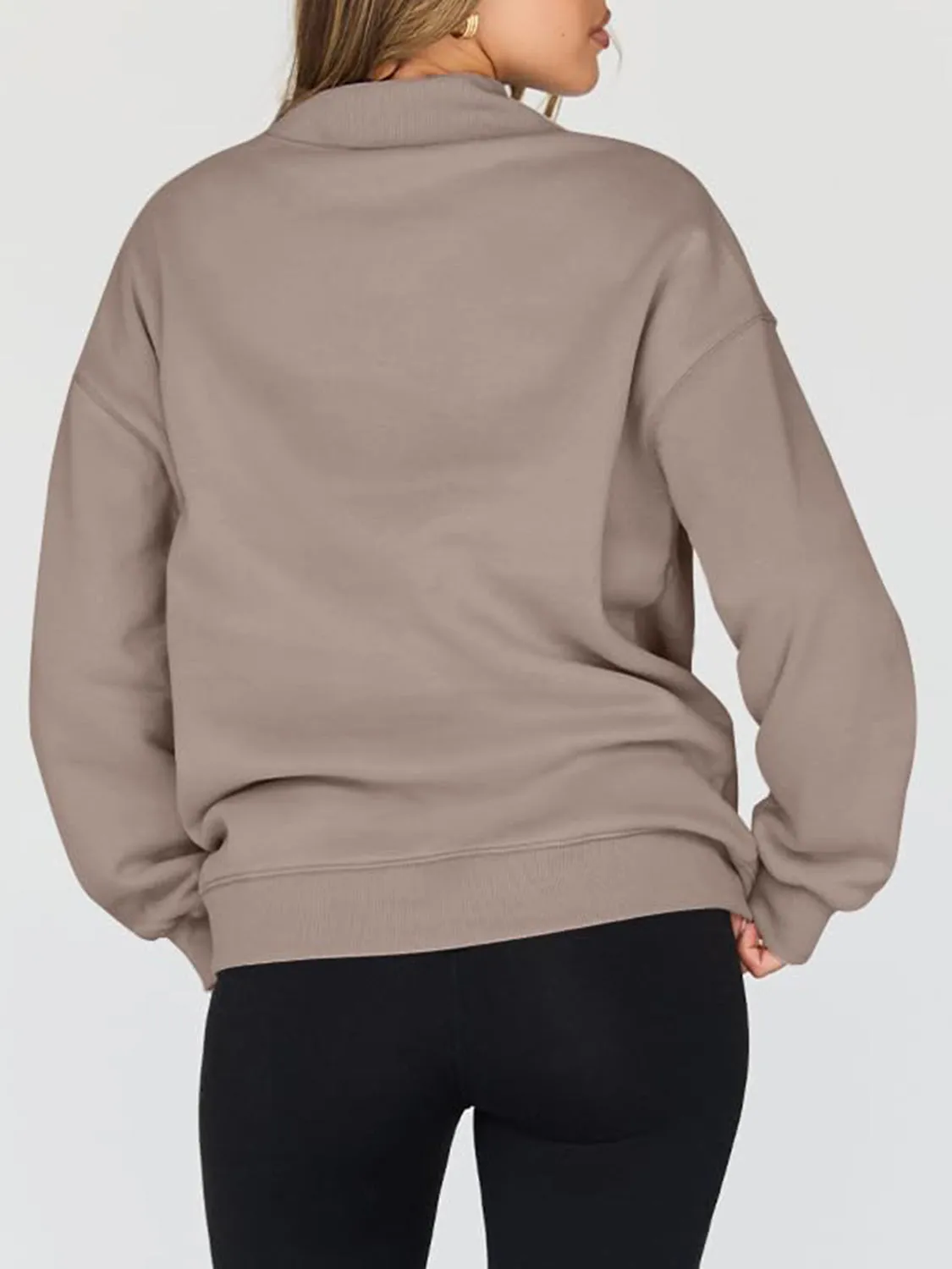 Blue Zone Planet |  Mock Neck Drop Shoulder Long Sleeve Sweatshirt