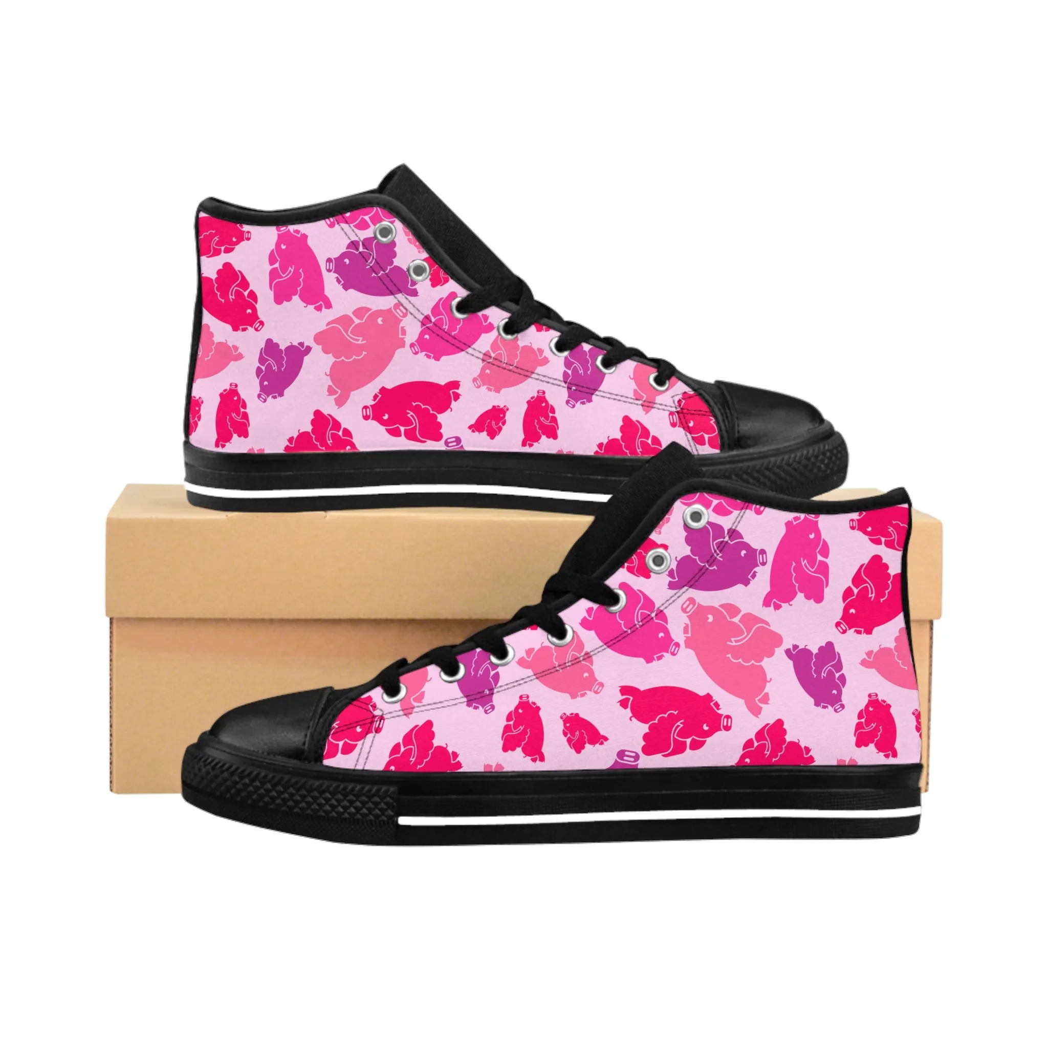Colorful Pink and Purple Pig Women's Classic Sneakers