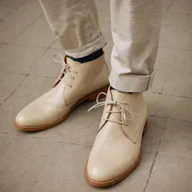 Cream Leather Sahara Step Chukka Desert Boots with Leather Sole - Summer 2024 Collection