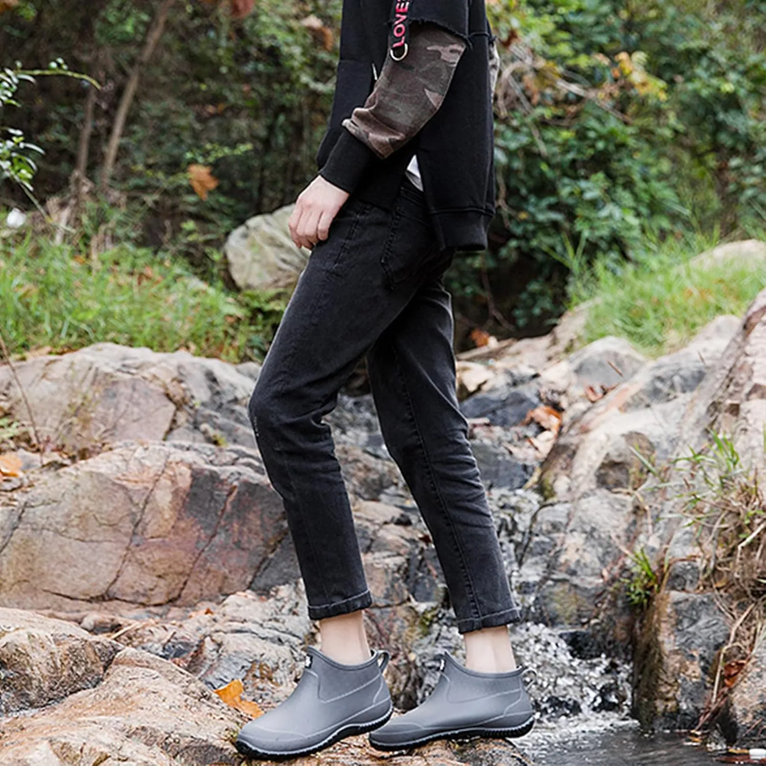 fereshte Men's Ankle Rain Boots Waterproof PVC Short Garden Boots