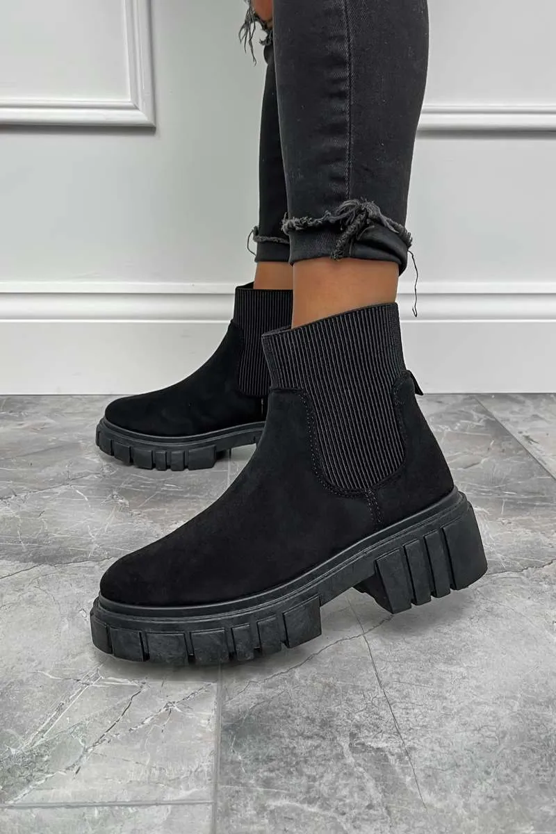 KEIRA Sock Fit Ankle Boots - Black Suede
