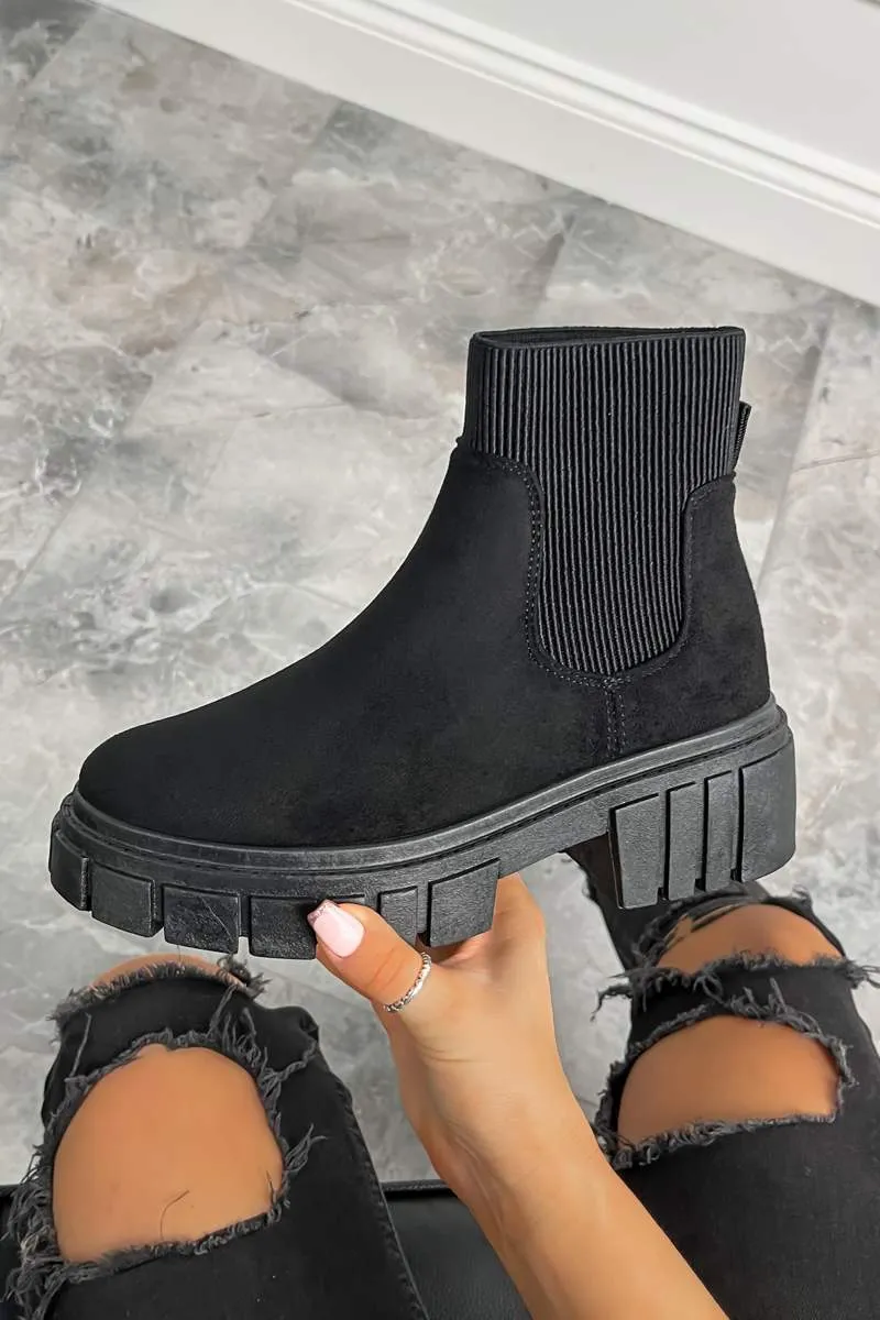 KEIRA Sock Fit Ankle Boots - Black Suede