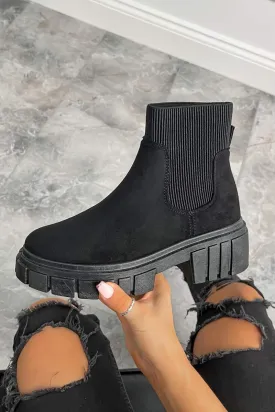 KEIRA Sock Fit Ankle Boots - Black Suede