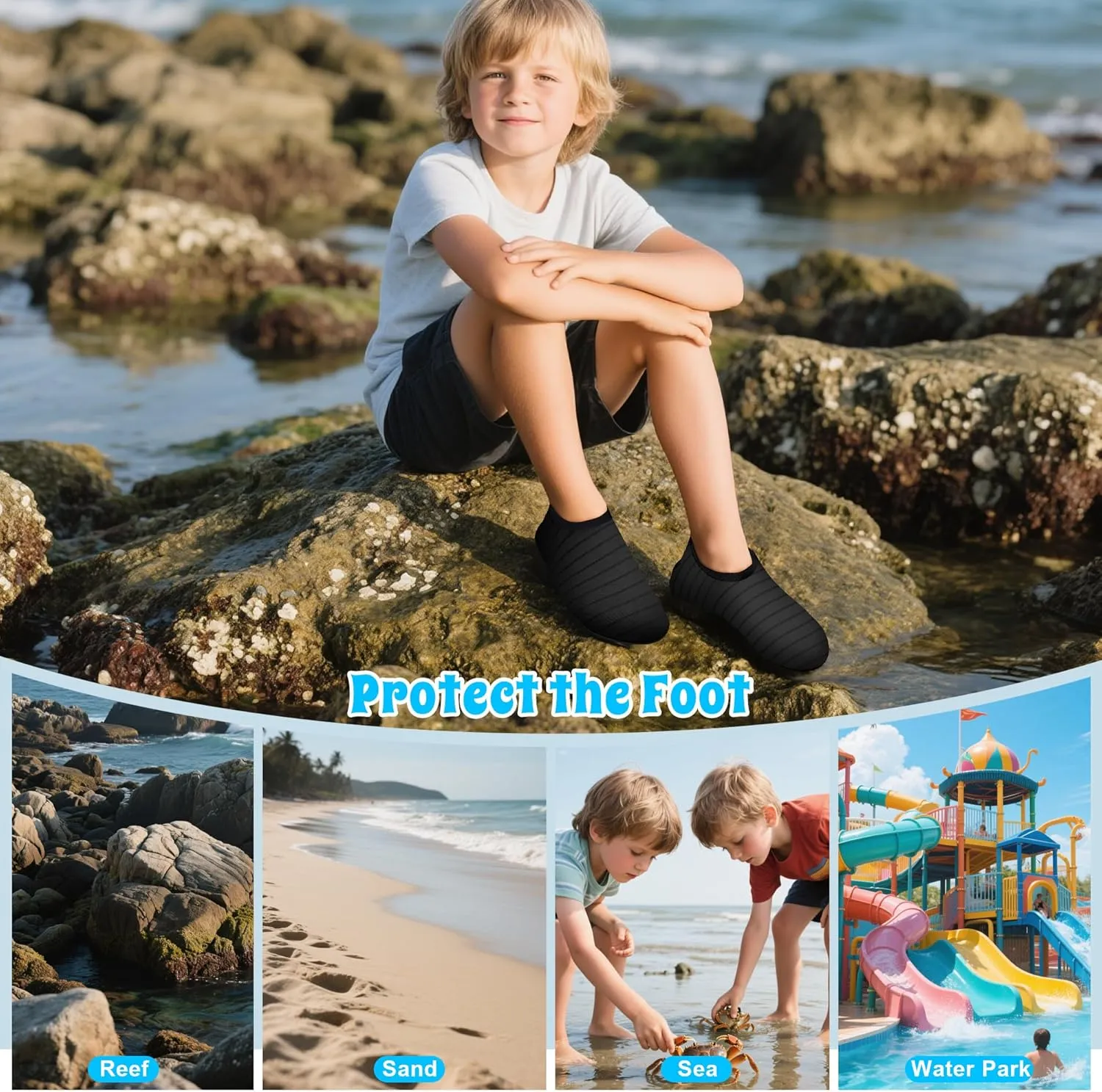 Kids Water Shoes for Boys Girls, Quick Dry Barefoot Aqua Socks for Beach, Swim, Pool Outdoor Sports
