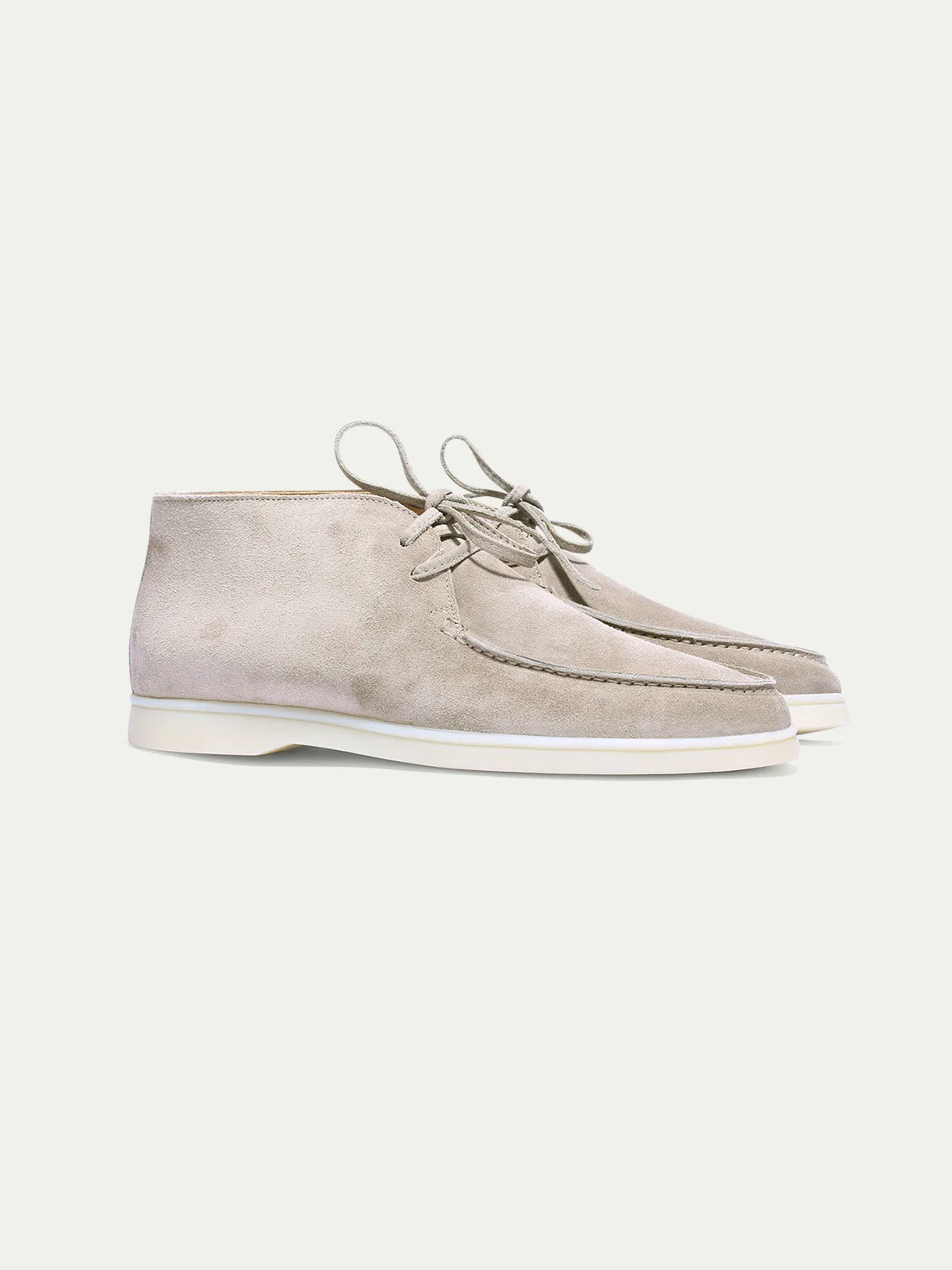 Light Grey Suede Vatero Chukka Desert Boots with White Sole - Summer 2024 Collection