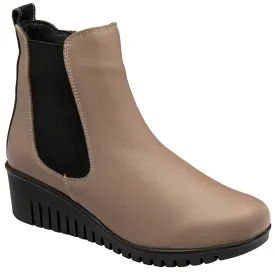 Lotus Boot Dresden Leather Ankle boot with wedge sole elasticated sides and zip  CLAY DRESDEN