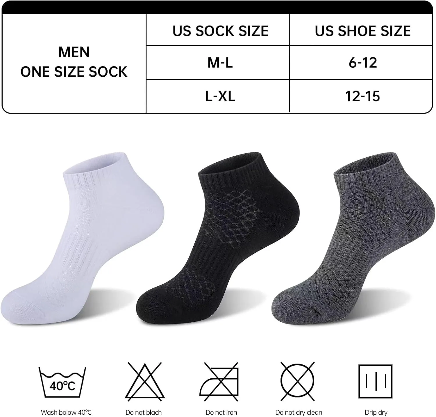 Mens 100% Cotton Cushioned Ankel Socks, Athletic Performance Running Moisture Wicking Breathable socks