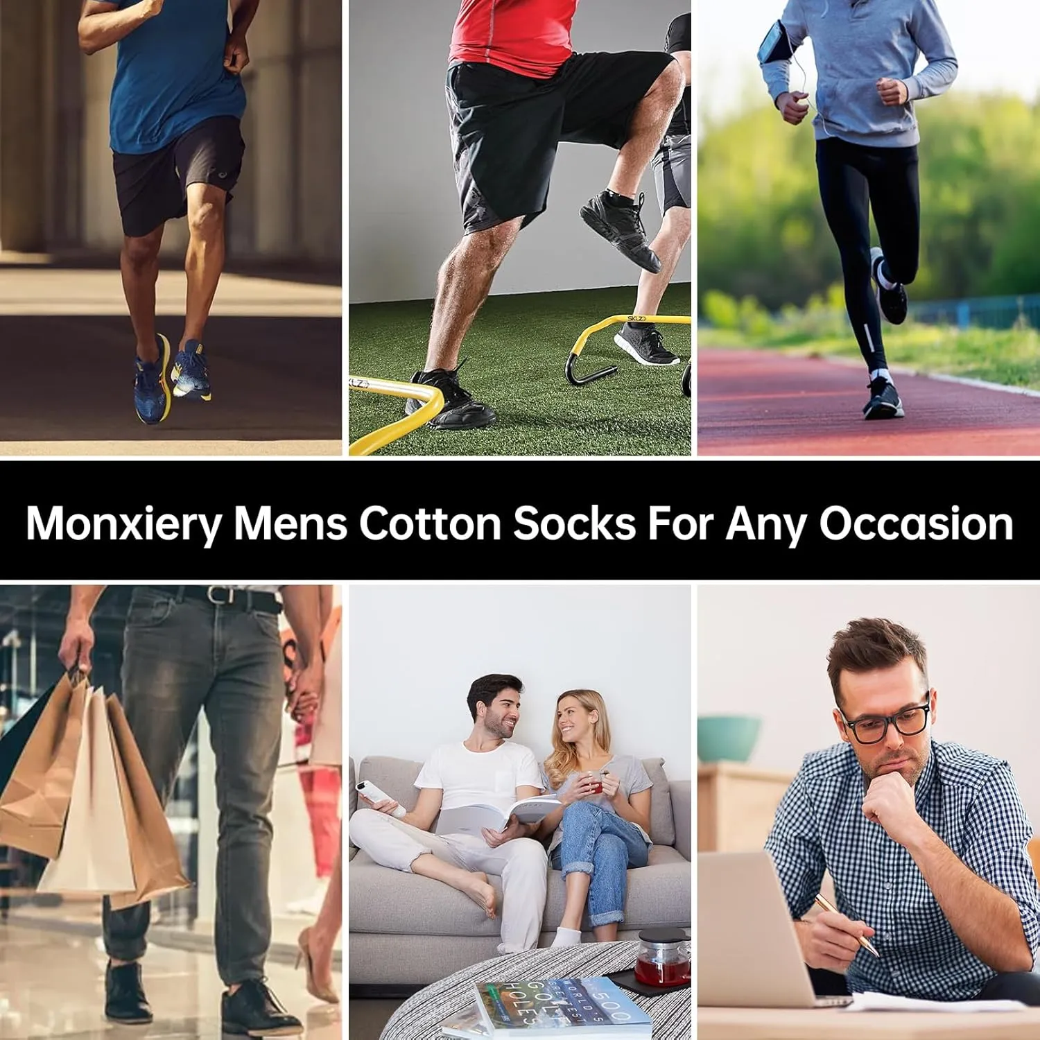 Mens 100% Cotton Cushioned Ankel Socks, Athletic Performance Running Moisture Wicking Breathable socks