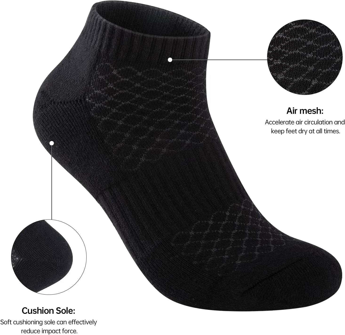 Mens 100% Cotton Cushioned Ankel Socks, Athletic Performance Running Moisture Wicking Breathable socks