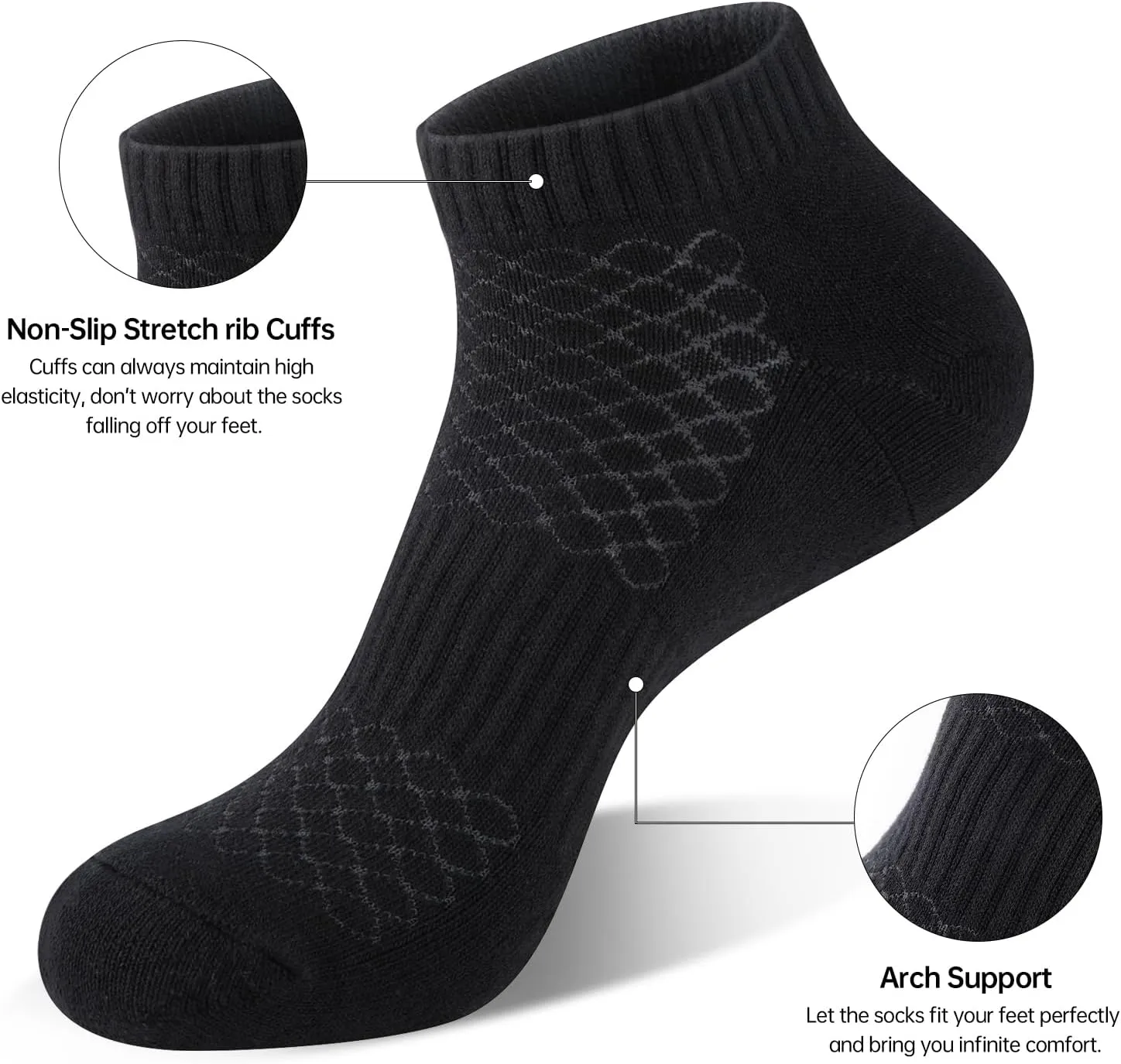 Mens 100% Cotton Cushioned Ankel Socks, Athletic Performance Running Moisture Wicking Breathable socks