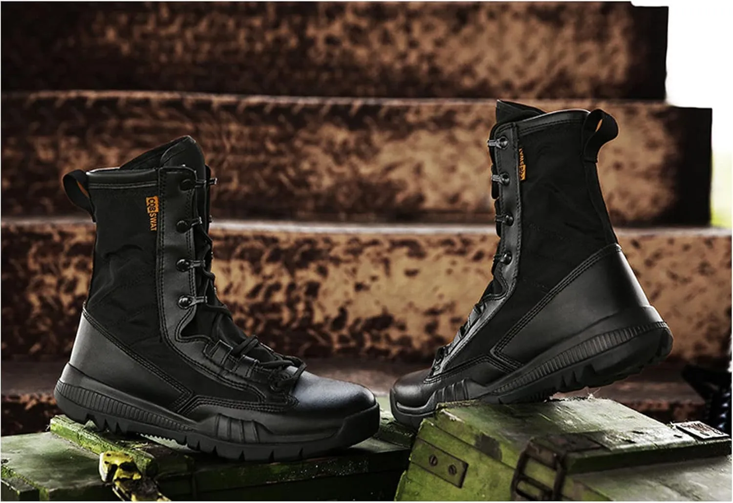 Men's Leather Military Tactical Boots Lightweight Work Boots Desert Combat Boots with Lifting Shoe String