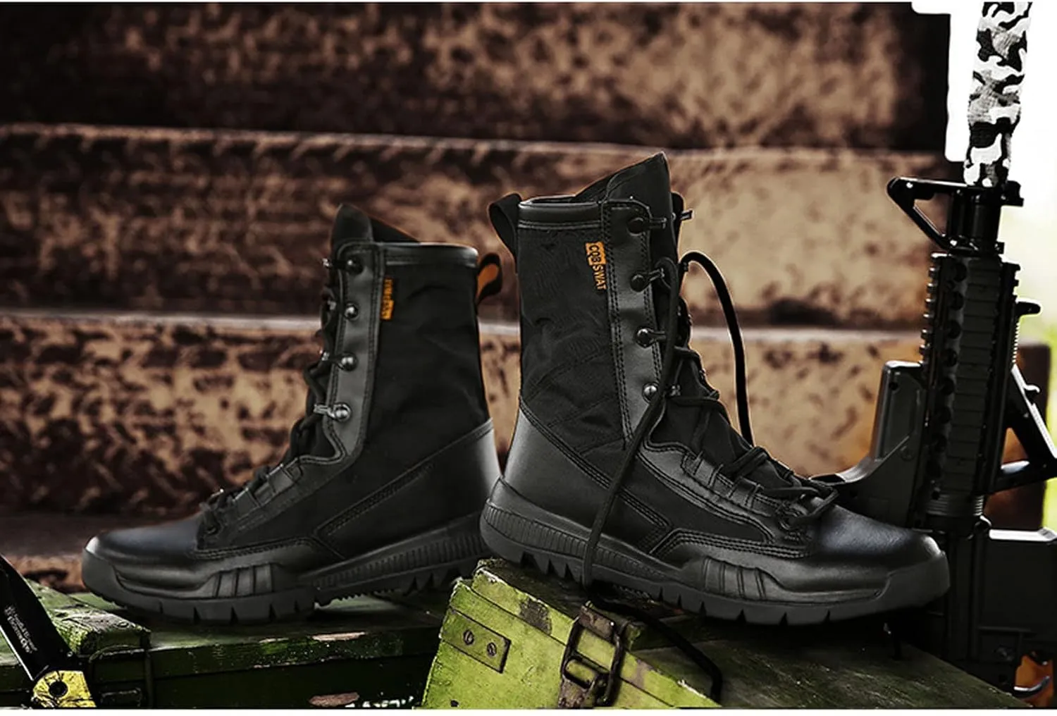 Men's Leather Military Tactical Boots Lightweight Work Boots Desert Combat Boots with Lifting Shoe String