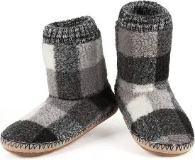 Men's Warm Up House Boots, Thick Fuzzy Sherpa Fleece Winter Moccasin Socks Non-slip Soles, Cozy Soft Comfy Indoor Shoes Rubber Grippers
