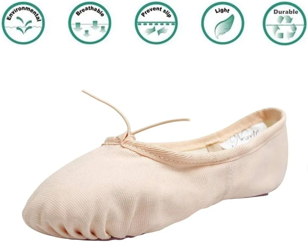 Nexete Ballet Shoes Slippers Classic Canvas Split-Sole Dance Slippers for Toddler Kid Girl Boy Women
