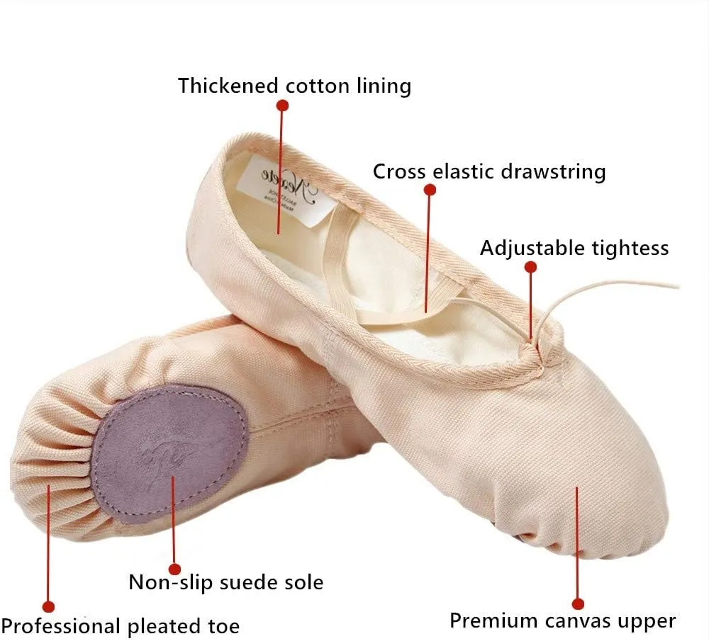 Nexete Ballet Shoes Slippers Classic Canvas Split-Sole Dance Slippers for Toddler Kid Girl Boy Women