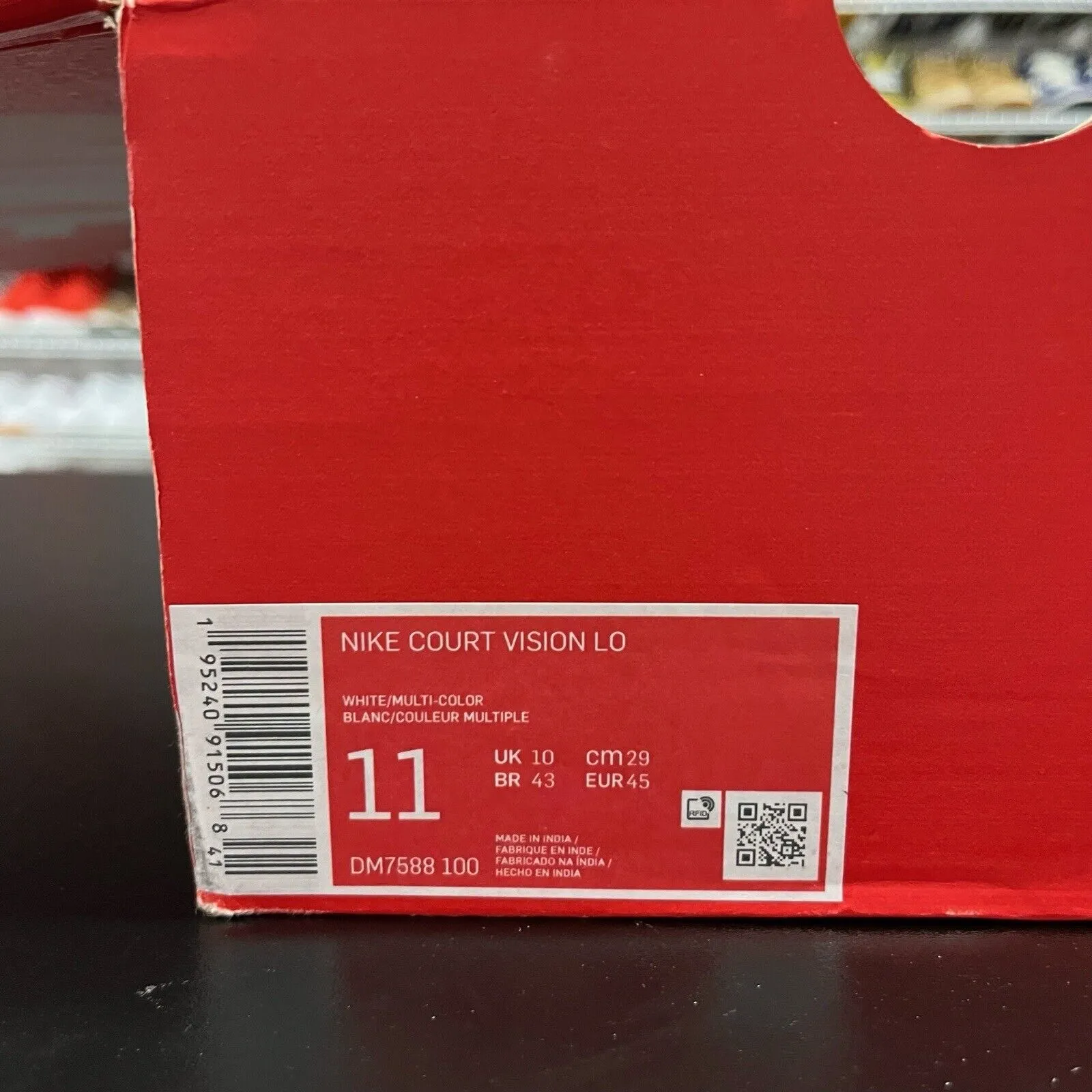 Nike Court Vision Lo Sneakers Men's Size 11 White/Red DM7588-100 Athletic Shoes