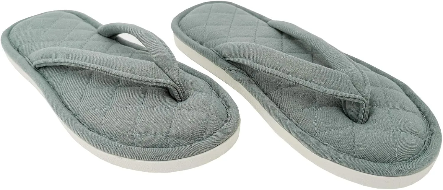 ofoot Women's Cozy Cotton House Slippers Thong Flip Flops Memory Foam Insole Open Toe Indoor Slip On Shoes
