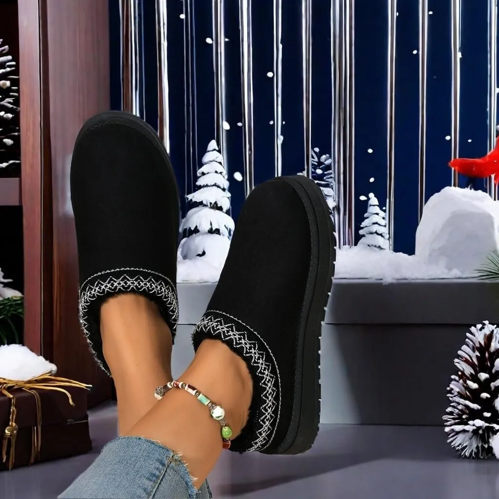Platform Slippers Mini Boots for Women Fleece Lined Boots Fuzzy Cozy Snow Winter Slippers Fluffy House slippers Indoor Outdoor