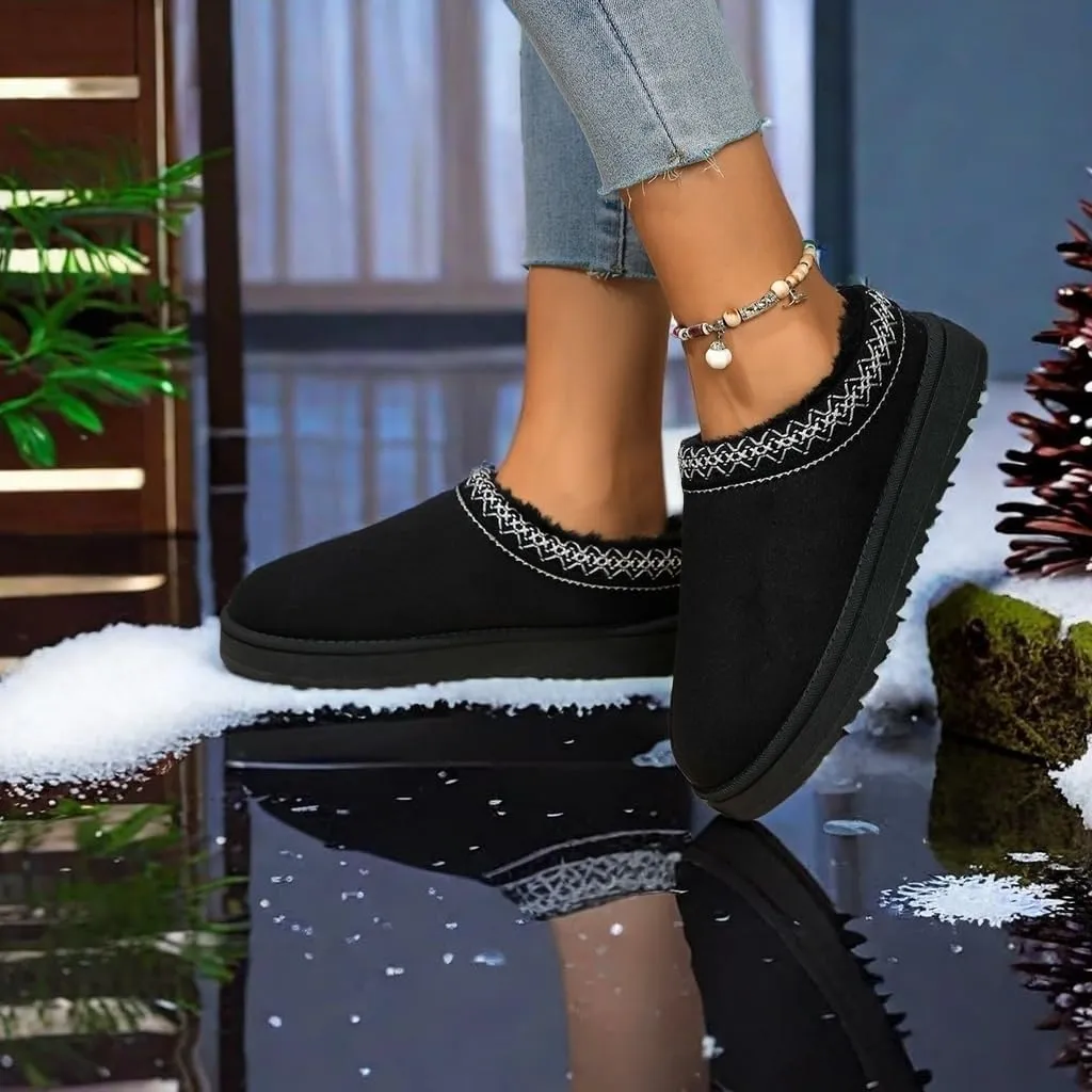Platform Slippers Mini Boots for Women Fleece Lined Boots Fuzzy Cozy Snow Winter Slippers Fluffy House slippers Indoor Outdoor