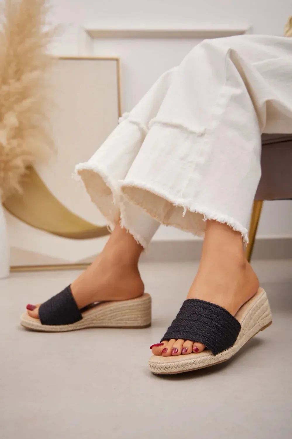 Raffia Low Wedge Sandal