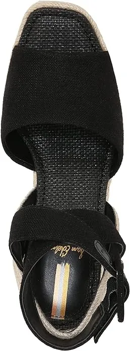 Sam Edelman Vada Black Ankle Strap Squared Open Toe Wedge Heeled Raffia Sandals