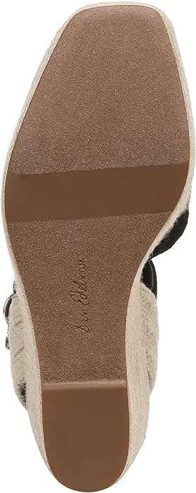 Sam Edelman Vada Black Ankle Strap Squared Open Toe Wedge Heeled Raffia Sandals