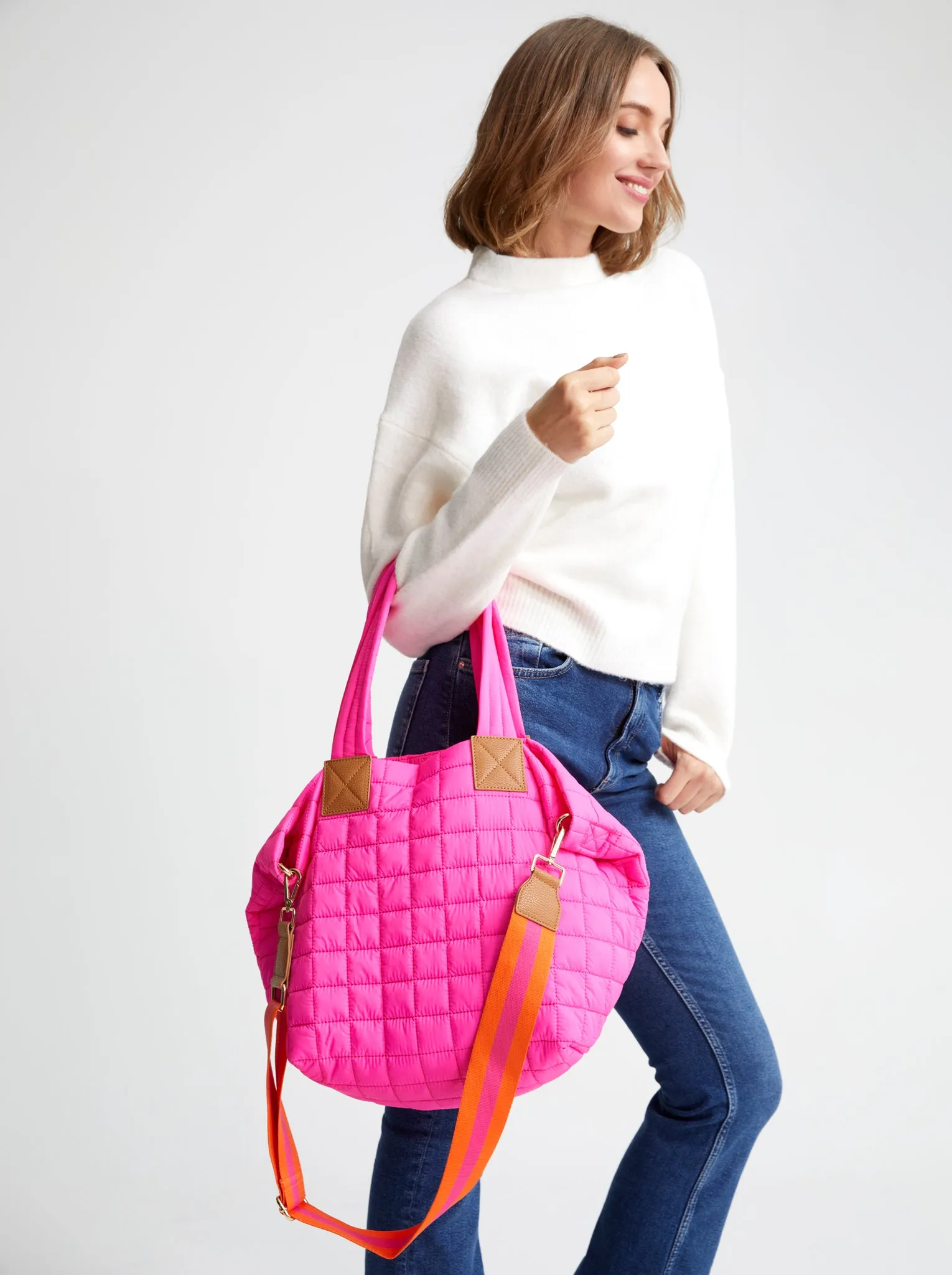 Shiraleah Ezra Quilted Nylon Tote, Magenta