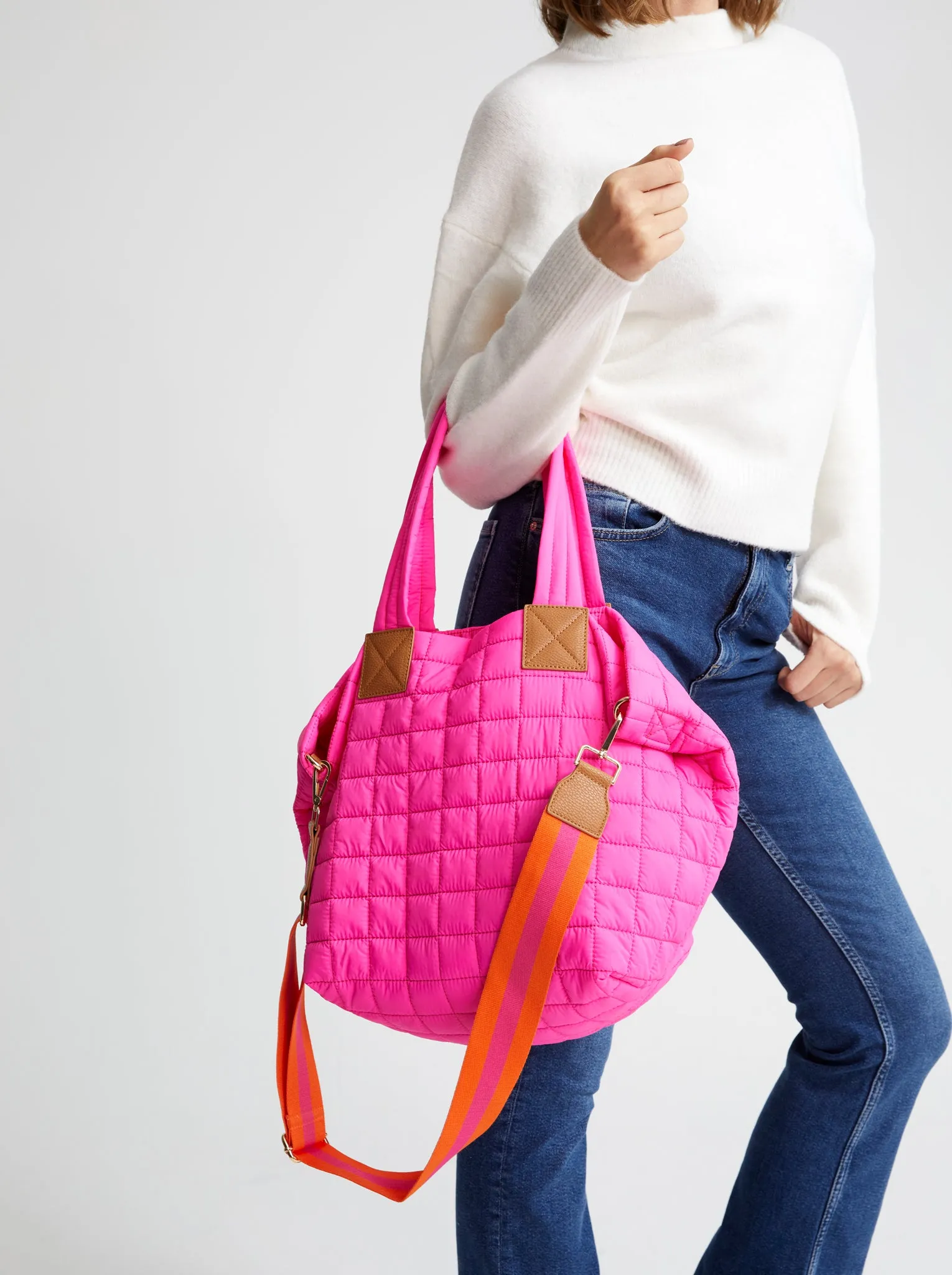 Shiraleah Ezra Quilted Nylon Tote, Magenta
