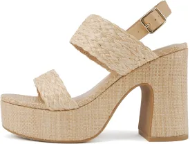 Soda Home Raffia High Heel Platform Wedge Sandal
