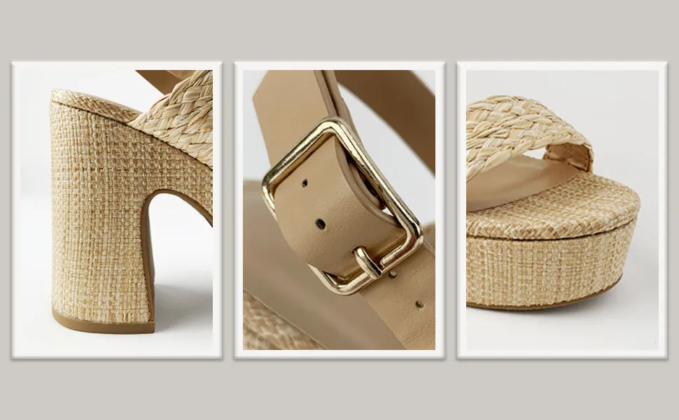 Soda Home Raffia High Heel Platform Wedge Sandal