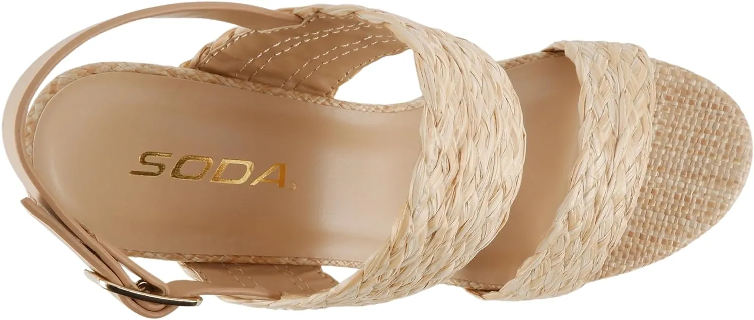 Soda Home Raffia High Heel Platform Wedge Sandal