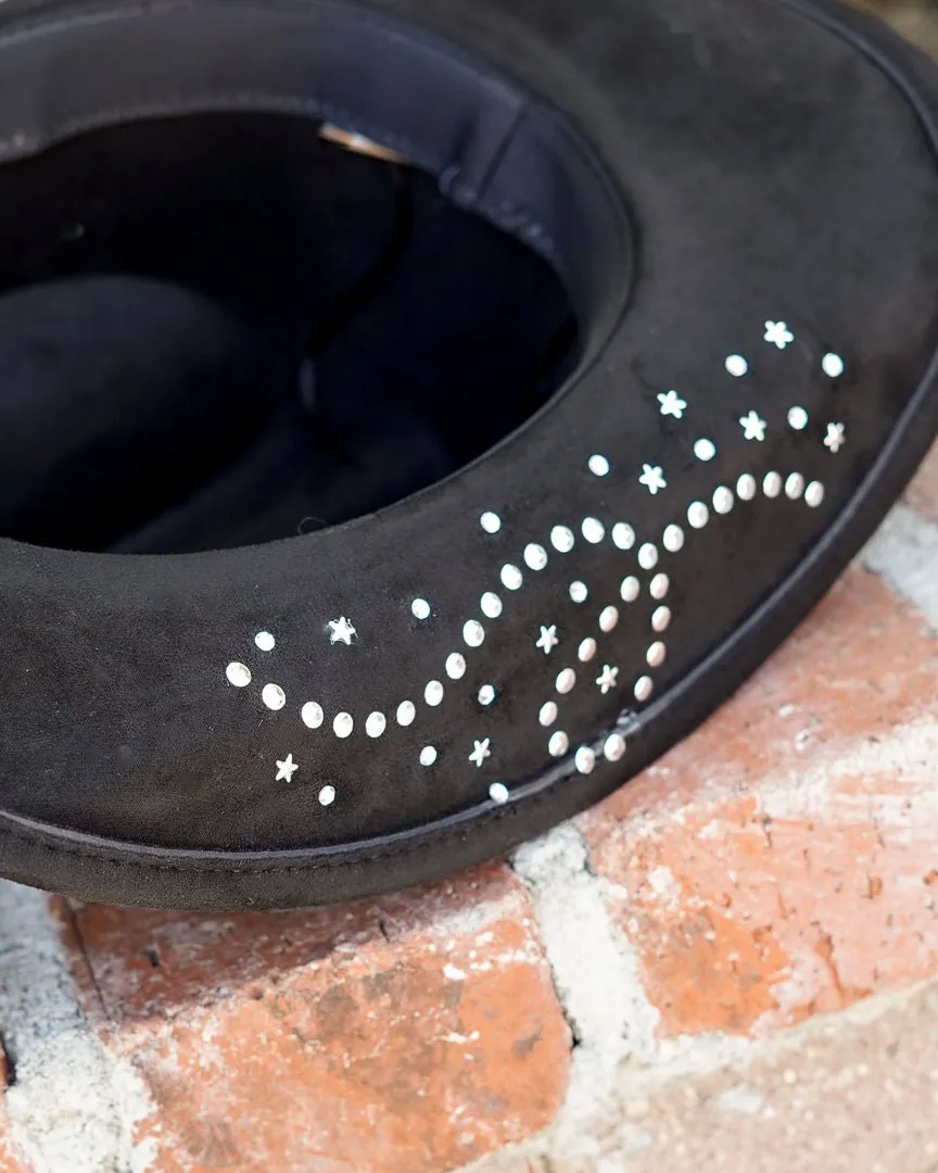 Starry Eyes Black Western Star Band Faux Suede Cowgirl Hat