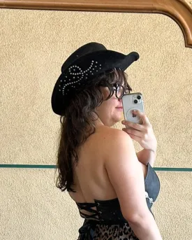 Starry Eyes Black Western Star Band Faux Suede Cowgirl Hat