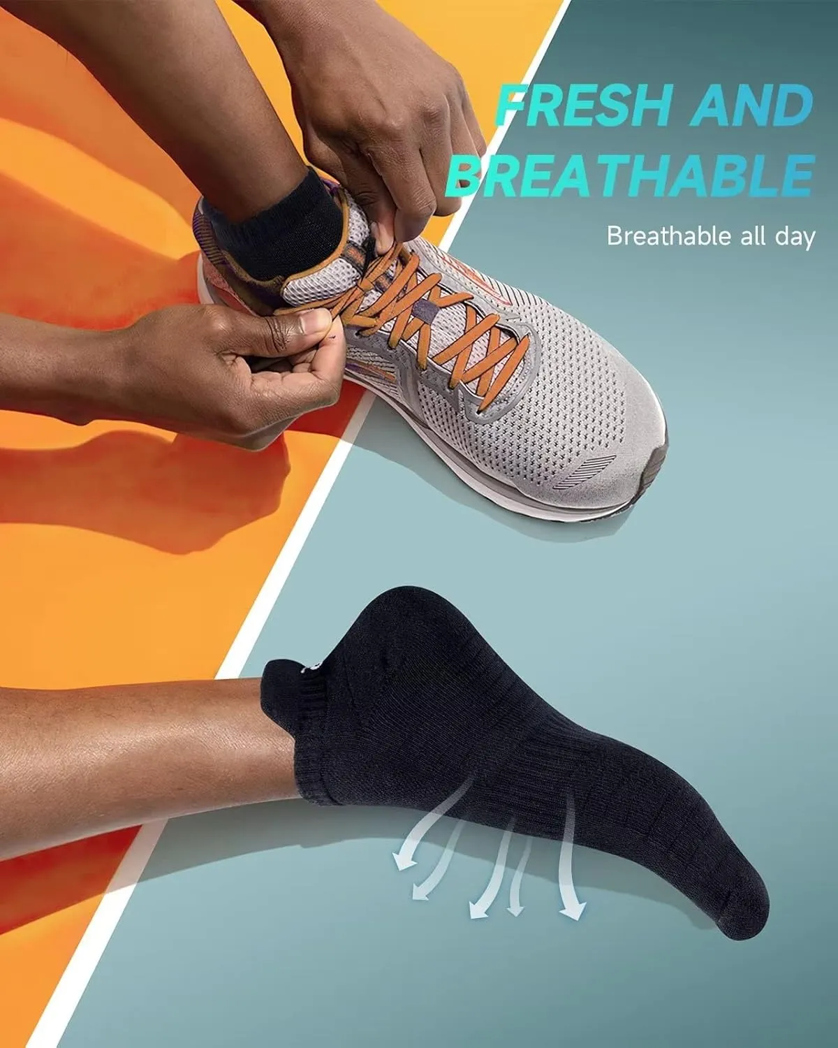 TANSTC Mens Socks,6 Pairs Anti-Blister Cushioned Breathable Cotton Athletic Ankle Running Sports Sock