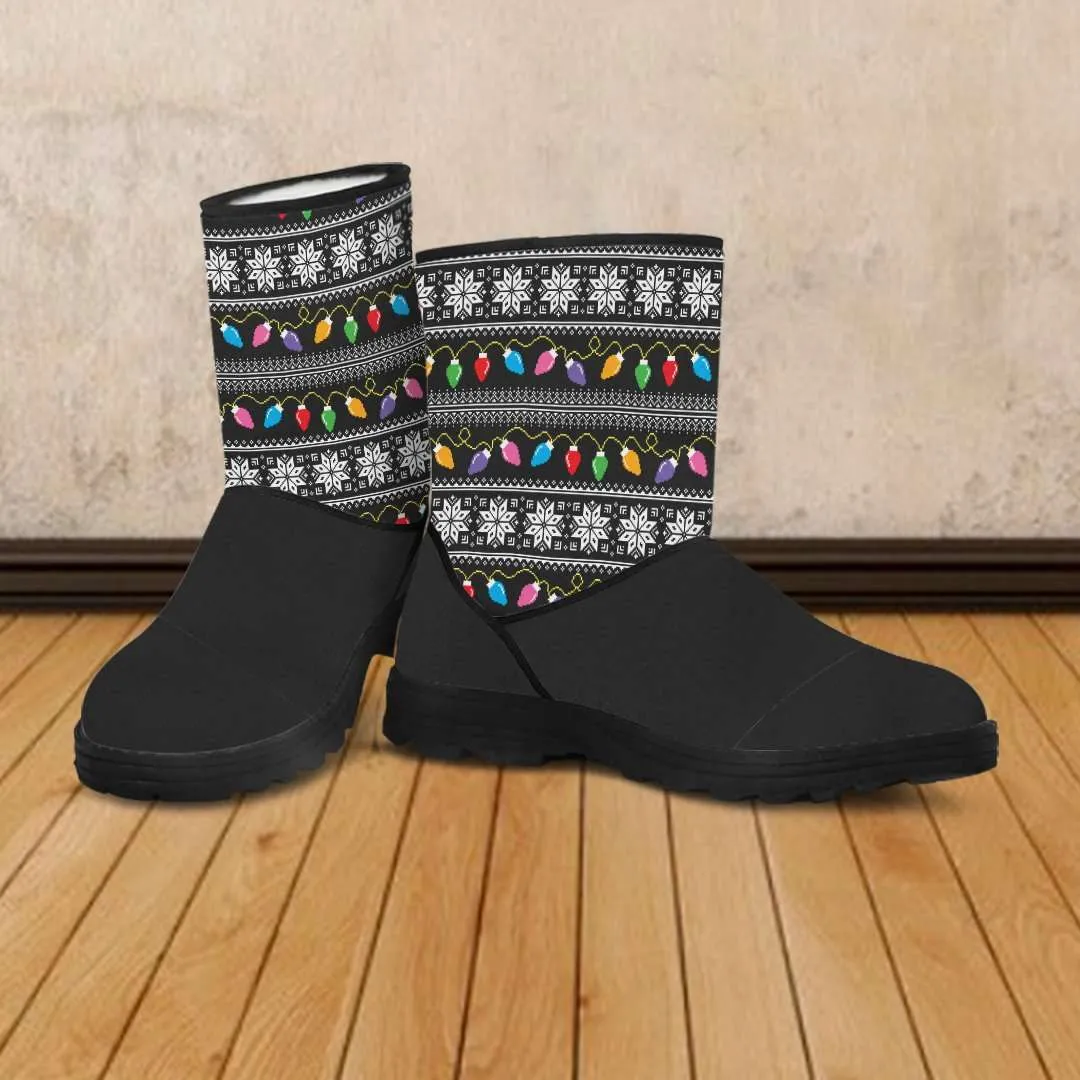 Vegan Suede / Faux Fur Boots - Christmas Lights