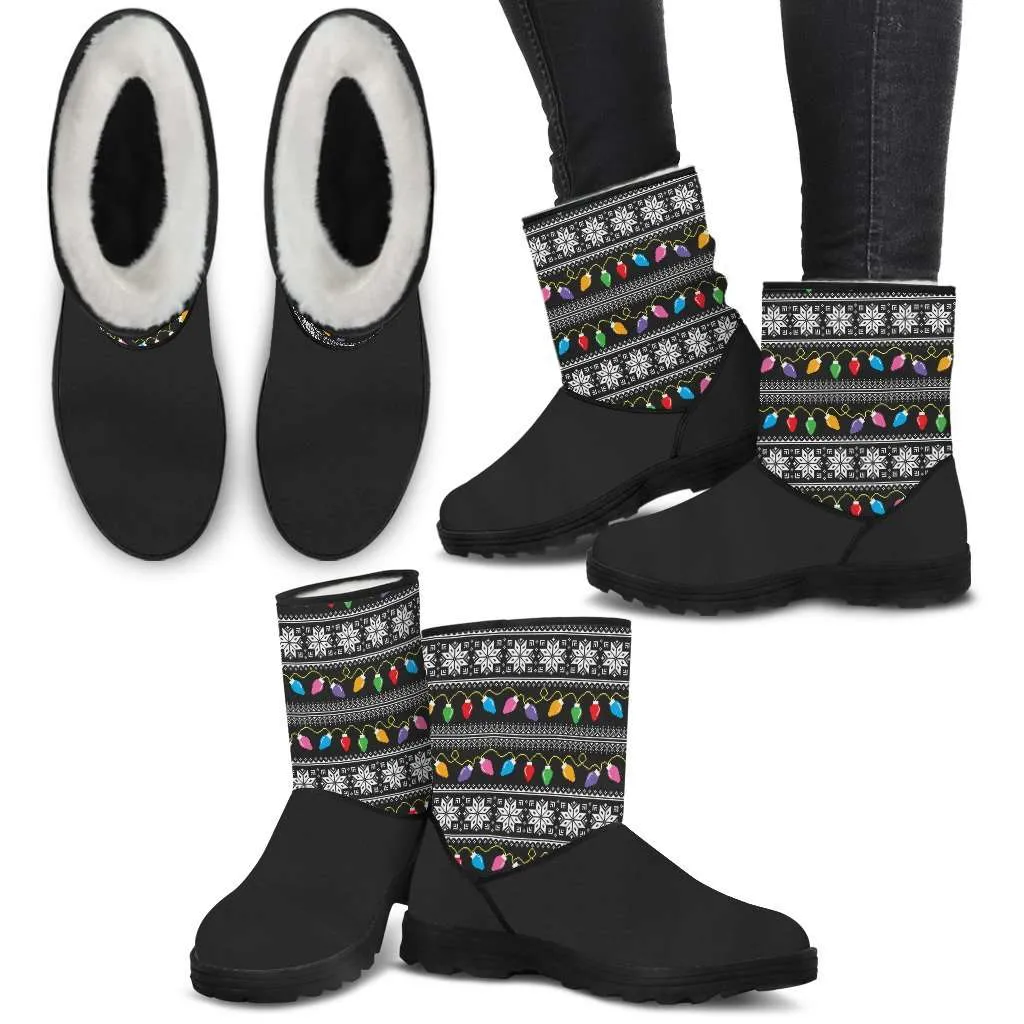 Vegan Suede / Faux Fur Boots - Christmas Lights