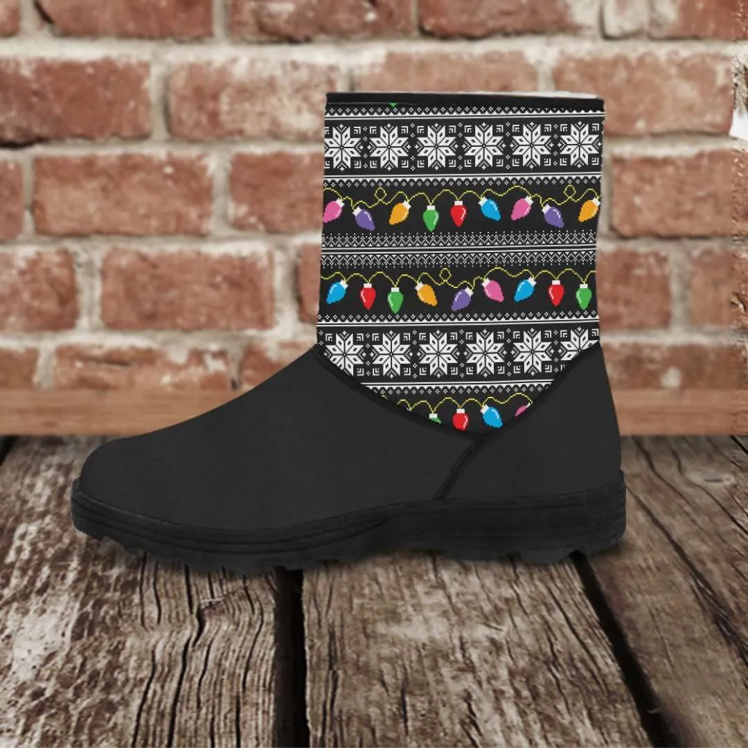 Vegan Suede / Faux Fur Boots - Christmas Lights