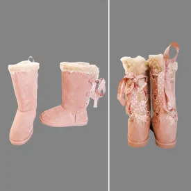 WOMENS SIZE 6 - JUSTFAB, Pink Faux Suede, Corset Boots NWOT B23