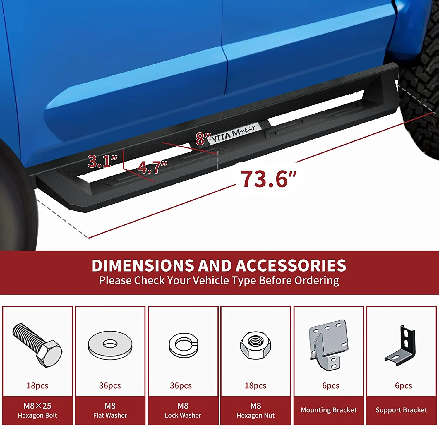 YITAMOTOR® 2019-2025 Dodge Ram 1500 Quad Cab/Extended Cab New Body Style Running Boards
